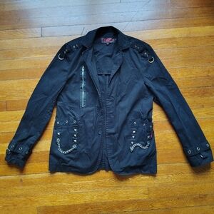 Tripp NYC Jacket Black Studded Zipper Chains Goth Raver Punk Coat Mens Medium